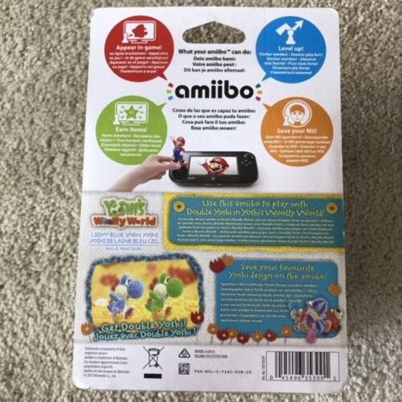 Light Blue Yarn Yoshi Amiibo Eu Version New Sealed - Picture 3 of 5